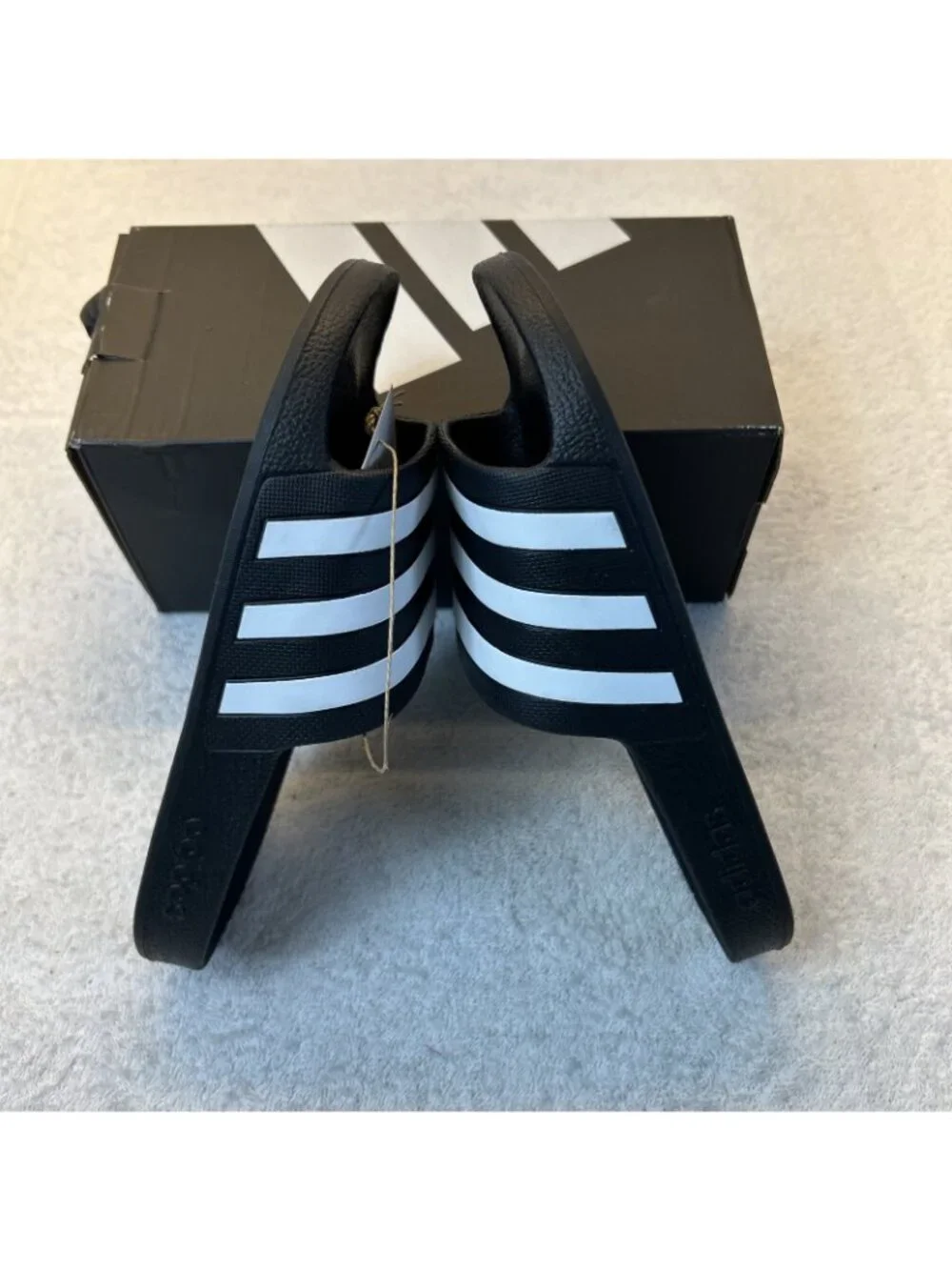 Adidas Adilette Aqua Slides Men 11 Women 12 Black/White Stripes New in Box
